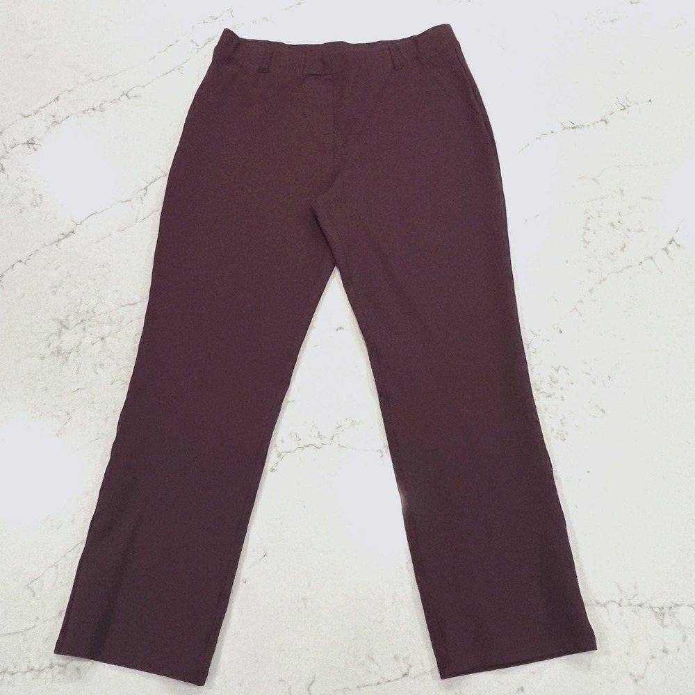 Quince Pull On Ultra Stretch Ponte Straight Leg Pants‎ Womens Petite L Burgundy